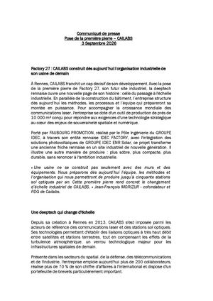 [COMMUNIQUE DE PRESSE] Factory 27 : CAILABS construit dès aujourd’hui l’organisation industrielle de son usine de demain