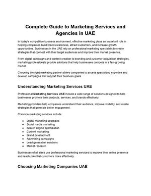 Complete Guide To Marketing Services And Agencies In Uae