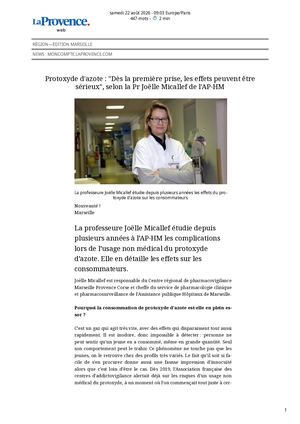 Moncompte Laprovence Com Protoxyde D'azote _ Dès La Première Prise, Les Effets Peuvent être Sérieux, Selon La Pr Joëlle Mic 22082026