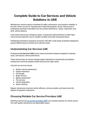 Complete Guide To Car Services And Vehicle Solutions In Uae