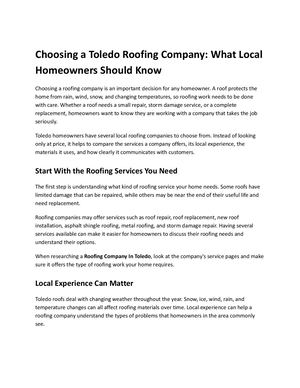 Choosing A Toledo Roofing Company What Local Homeowners Should Know