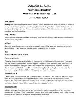 Walking With One Another September 6 2026