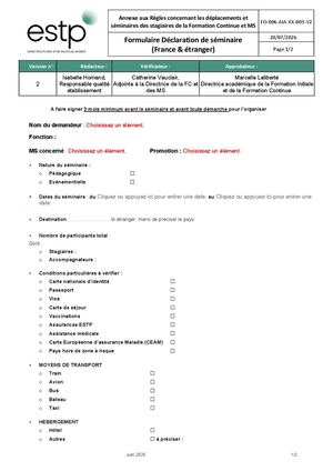 Formulaire Déclaration De Voyage 2026 2027