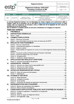 Règlement Intérieur Formation Continue 2026 2027
