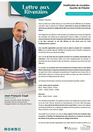 Lettre aux riverains : Modification de circulation Quartier de l’Hôpital