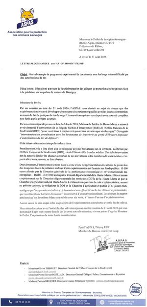 Lettre au préfet coordinateur du PNA Loup du 31/08/2026
