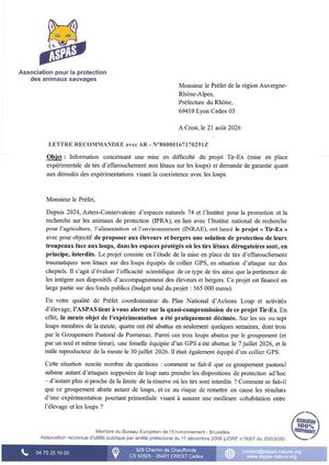 Lettre au préfet coordinateur du PNA Loup du 21/08/2026