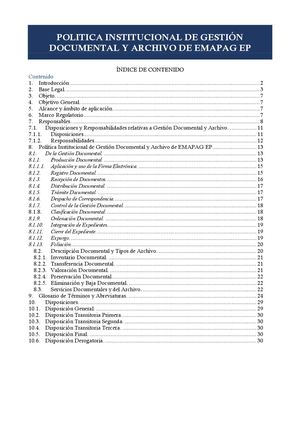 POLITICA INSTITUCIONAL DE GESTIÓN DOCUMENTAL Y ARCHIVO DE EMAPAG EP