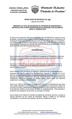 Resolucion De Matricula 2027