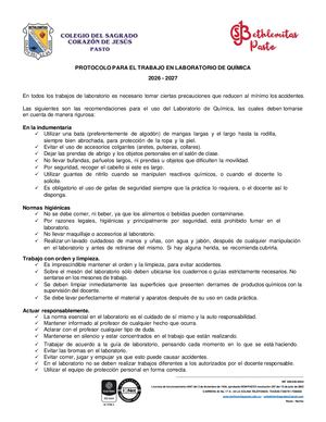 Protocolos Para El Trabajo En Laboratorio De Quimica 31 08 2026