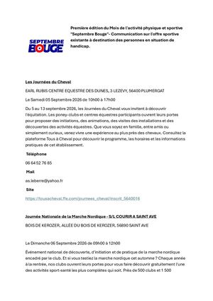 Liste Des éVénements Septembre Bouge Autour De Nous