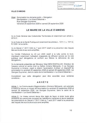 AR1 2026 01314 ARR AUTORISATION SONO VIA AR1 2026 01314 2026 09 03 Publiée Le 05 09 2026
