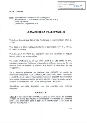 AR1 2026 01313 ARR AUTORISATION SONO VIA AR1 2026 01313 2026 09 03 Publiée Le 05 09 2026