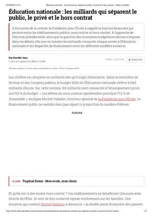 ÉDucation Nationale Les Milliards Qui Séparent Le Public, Le Privé Et Le Hors Contrat Valeurs Actuelles