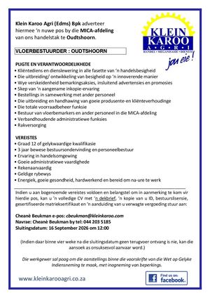 Vloerbestuurder Mica Oudtshoorn Aug 2026