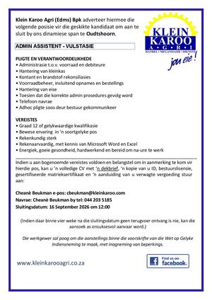 Admin Assistent Vulstasie