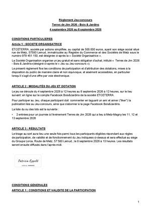 Règlement Jeu Concours Terres De Jim 2026 Bois & Jardins 04 09 2026 08 09 2026 Signed