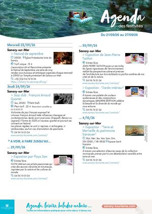Agenda de la semaine du 21 au 27 septembre 2026