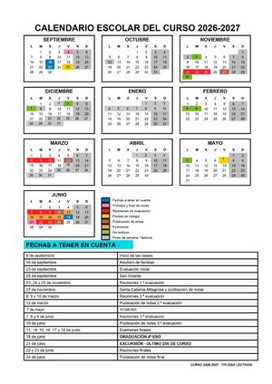 Calendario Colores Y Evaluaciones Docx
