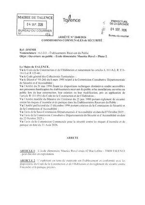 ARRETE 2048 2026 - MISE EN EXPLOITATION DE L'ECOLE ELEMENTAIRE MAURICE RAVEL - Publié Le 04 09 2026