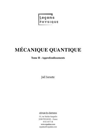 Extrait 2324 Mécanique quantique. Tome II - Approfondissements
