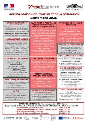 Agenda Maison de l'emploi et de la formation septembre 2026