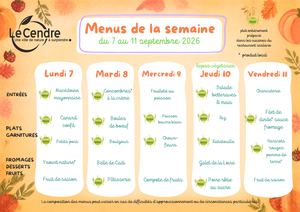 Menus du 7 au 11 septembre 2026