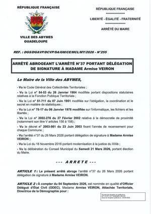 Arrêté N°255 Délégation De Signature Veiron Suite Cl