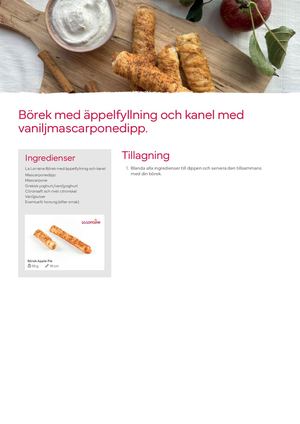 Börek med äppelfyllning och kanel med vaniljmascarponedipp
