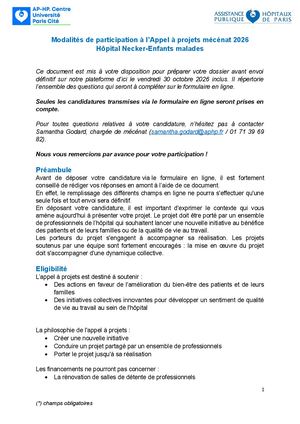 Modalités De Participation à L'appel à Projets Mécénat 2026