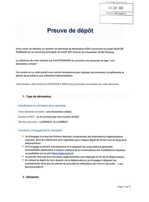 Preuve De Dépôt Demande De Déclaration Icpe Projet Quai De Pézenas 04 09 26