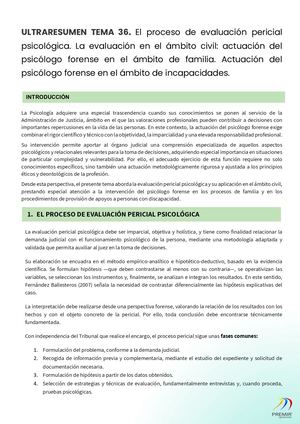 ULTRARESUMEN TEMA 36. El Proceso De Evaluación Pericial Psicológica