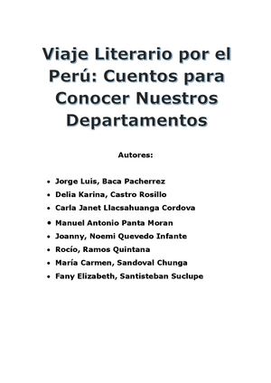 Viaje Literario por el Perú: Cuentos para Conocer Nuestros Departamentos