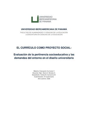 EL CURRÍCULO COMO PROYECTO SOCIAL: Evaluación de la pertinencia socioeducativa y las demandas del entorno en el diseño universitario