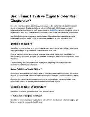ŞEkilli İSim Havalı Ve ÖZgün Nickler Nasıl Oluşturulur