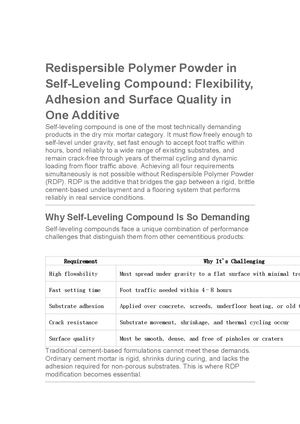 Redispersible Polymer Powder In Self Leveling Compound