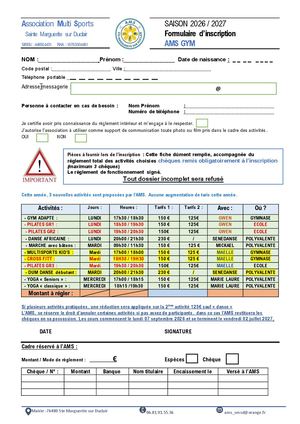 Fiche Inscription 2026 2027
