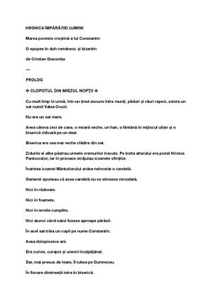 HRONICA ÎMPĂRĂȚIEI LUMINII DE CRISTIAN DIACONIȚA