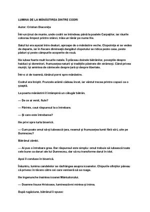 LUMINA DE LA MĂNĂSTIREA DINTRE CODRI