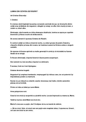 LUMINA DIN CETATEA DE RĂSĂRIT