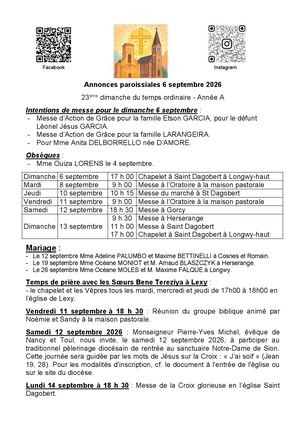 2026 09 06 Annonces Paroissiales
