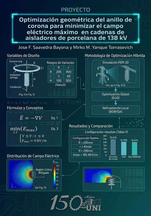 Optimización geométrica del anillo de corona para minimizar el campo eléctrico máximo en cadenas de aisladores de porcelana de 138 kV