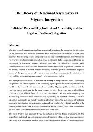 The Theory Of Relational Asymmetry In Migrant Integration