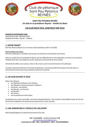 Sant Pau Petanca Courrier dossier partenariat sport pour tous