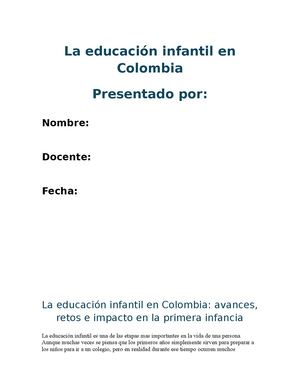 La Educacion Infantil En Colombia ()