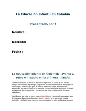 La Educación Infantil En Colombia