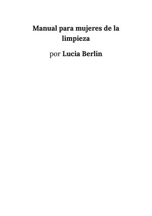 Manual Para Mujeres De La Limpieza - Lucia Berlín
