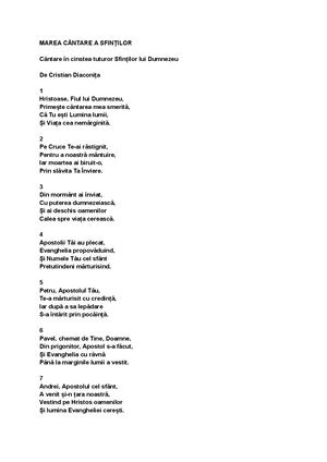 MAREA CÂNTARE A SFINȚILOR