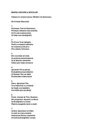 MAREA CÂNTARE A SFINȚILOR DE CRISTIAN DIACONIȚA