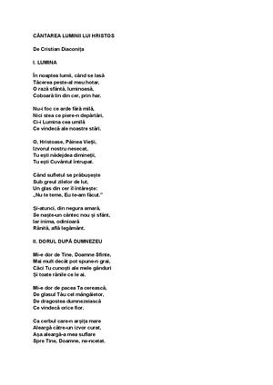 CÂNTAREA LUMINII LUI HRISTOS DE CRISTIAN DIACONIȚA